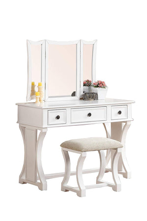 Benzara Vanity Set Featuring Stool And Mirror White BM167184 White Pine Wood Particle Board MDF with Poplar Veneer BM167184