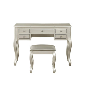 Benzara Cherub Vanity Set Featuring Stool And Mirror Silver BM167185 Silver Rubber wood MDF / Birch Veneer BM167185