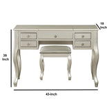 Benzara Cherub Vanity Set Featuring Stool And Mirror Silver BM167185 Silver Rubber wood MDF / Birch Veneer BM167185