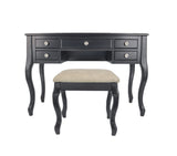 Benzara Cherub Vanity Set Featuring Stool And Mirror Black BM167186 Black Rubber wood MDF / Birch Veneer BM167186