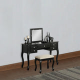 Benzara Cherub Vanity Set Featuring Stool And Mirror Black BM167186 Black Rubber wood MDF / Birch Veneer BM167186