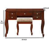 Benzara Cherub Vanity Set Featuring Stool And Mirror Cherry Brown BM167187 Brown Rubber wood MDF / Birch Veneer BM167187