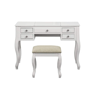 Benzara Cherub Vanity Set Featuring Stool And Mirror White BM167188 White Rubber wood MDF / Birch Veneer BM167188