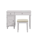 Benzara Seraph Vanity Set Featuring Stool And Mirror White BM167192 White Rubber wood MDF / Birch Veneer BM167192