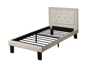 Benzara Polyurethane Twin Size Bed In High Headboard In White BM167270 White Faux LeatherPlywood with solid pine Plywoodwood BM167270