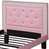 Benzara Polyurethane Twin Size Bed In High Headboard In Pink BM167271 Pink Faux Leather,Plywood with solid pine, Plywood,wood BM167271