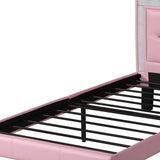 Benzara Polyurethane Twin Size Bed In High Headboard In Pink BM167271 Pink Faux Leather,Plywood with solid pine, Plywood,wood BM167271