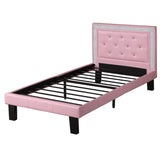 Benzara Polyurethane Twin Size Bed In High Headboard In Pink BM167271 Pink Faux Leather,Plywood with solid pine, Plywood,wood BM167271