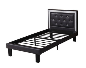 Benzara Polyurethane Twin Size Bed In High Headboard In Black BM167272 Black Faux LeatherPlywood with solid pine Plywoodwood BM167272