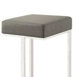 Benzara Bar Stool with Upholstered Gray Seat with Chrome Base BM168067 Chrome & Gray Metal & Leather BM168067