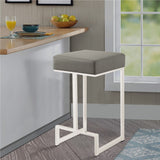 Benzara Bar Stool with Upholstered Gray Seat with Chrome Base BM168067 Chrome & Gray Metal & Leather BM168067