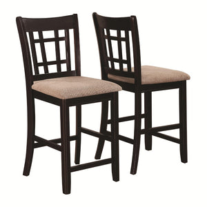 Benzara Armless Counter Height Chair, Espresso Brown & beige , Set of 2 BM168069 Brown and Beige Wood & Fabric BM168069