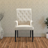 Benzara Diamond Tufted Upholstered Dining Chair, Cream & Smokey Black BM168130 Cream & Black Wood & Fabric BM168130