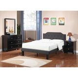 Benzara Wooden Full Bed With Button Tufted Headboard, Ash Black BM168461 Black Pine Wood Metal Stretchers Plastic Leg BM168461