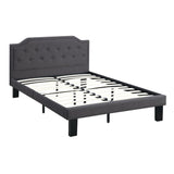 Benzara Wooden Full Bed With Button Tufted Headboard, Ash Black BM168461 Black Pine Wood Metal Stretchers Plastic Leg BM168461