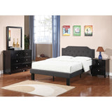 Benzara Wooden Twin Bed With Button Tufted Headboard, Ash Black BM168462 Black Particle Board Pine Metal Stretchers Plastic Leg BM168462