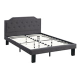 Benzara Wooden Twin Bed With Button Tufted Headboard, Ash Black BM168462 Black Particle Board Pine Metal Stretchers Plastic Leg BM168462