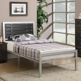 Benzara Wooden Full Bed With Black Wood Panel Headboard, Silver BM168476 Silver/Black Metal Plywood BM168476