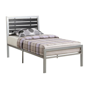 Benzara Wooden Full Bed With Black Wood Panel Headboard, Silver BM168476 Silver/Black Metal Plywood BM168476