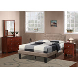 Benzara Wooden Full Bed With Button Tufted Headboard, Tan BM168634 Tan Fabric Particle Board Pine Metal Plastic Leg BM168634