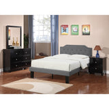 Benzara Wooden Full Bed With Button Tufted Headboard, Blue Gray BM168636 Blue Gray Fabric Particle Board Pine Wood Metal Plastic Leg BM168636