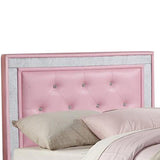 Benzara Wooden Full Bed With Pink PU Tufted Head Board, Pink Finish BM168652 Pink Faux Leather Plywood Solid Pine Plywood Wood BM168652