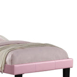 Benzara Wooden Full Bed With Pink PU Tufted Head Board, Pink Finish BM168652 Pink Faux Leather Plywood Solid Pine Plywood Wood BM168652