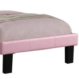 Benzara Wooden Full Bed With Pink PU Tufted Head Board, Pink Finish BM168652 Pink Faux Leather Plywood Solid Pine Plywood Wood BM168652