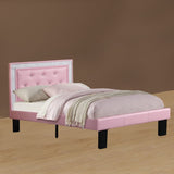 Benzara Wooden Full Bed With Pink PU Tufted Head Board, Pink Finish BM168652 Pink Faux Leather Plywood Solid Pine Plywood Wood BM168652