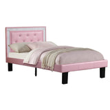 Wooden Full Bed With Pink PU Tufted Head Board, Pink Finish