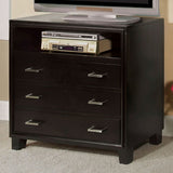 Benzara 3 Drawer And 1 Open shelved Contemporary Media Chest, Espresso Brown BM168975 Brown Wood BM168975