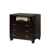 Benzara 3 Drawer And 1 Open shelved Contemporary Media Chest, Espresso Brown BM168975 Brown Wood BM168975