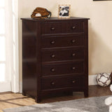 Benzara 5 Drawer Transitional Chest, Dark Walnut Brown BM168977 Brown Wood BM168977