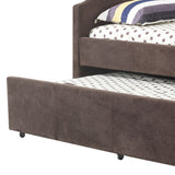 Benzara Twin Size Trundle Bed with Microfiber Upholstery, Cappuccino Brown BM170262 Brown Wood/ Microfiber BM170262