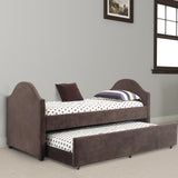 Benzara Twin Size Trundle Bed with Microfiber Upholstery, Cappuccino Brown BM170262 Brown Wood/ Microfiber BM170262