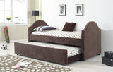 Benzara Twin Size Trundle Bed with Microfiber Upholstery, Cappuccino Brown BM170262 Brown Wood/ Microfiber BM170262