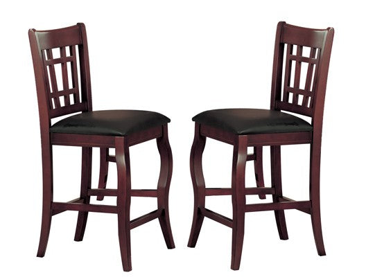 Benzara Wooden Counter Height Chair With Designer Back, Set of 2, Cherry Brown BM170318 Brown Wood BM170318