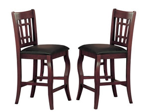 Benzara Wooden Counter Height Chair With Designer Back, Set of 2, Cherry Brown BM170318 Brown Wood BM170318