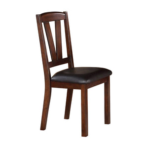 Benzara Solid Wood Leather Seat Side Chair Brown Set of 2 BM171214 Brown Solid Wood Color: Dark Walnut BM171214