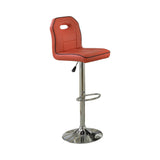Benzara Metal based Swivel Bar Stool With Adjustable Height Set Of 2 Red BM171248 Red Faux Leather Plastic lumber panel with foam seat BM171248