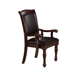 Benzara Rubber Wood Arm Chair, Set Of 2, Brown BM171255 Brown Rubber Wood Faux Leather BM171255