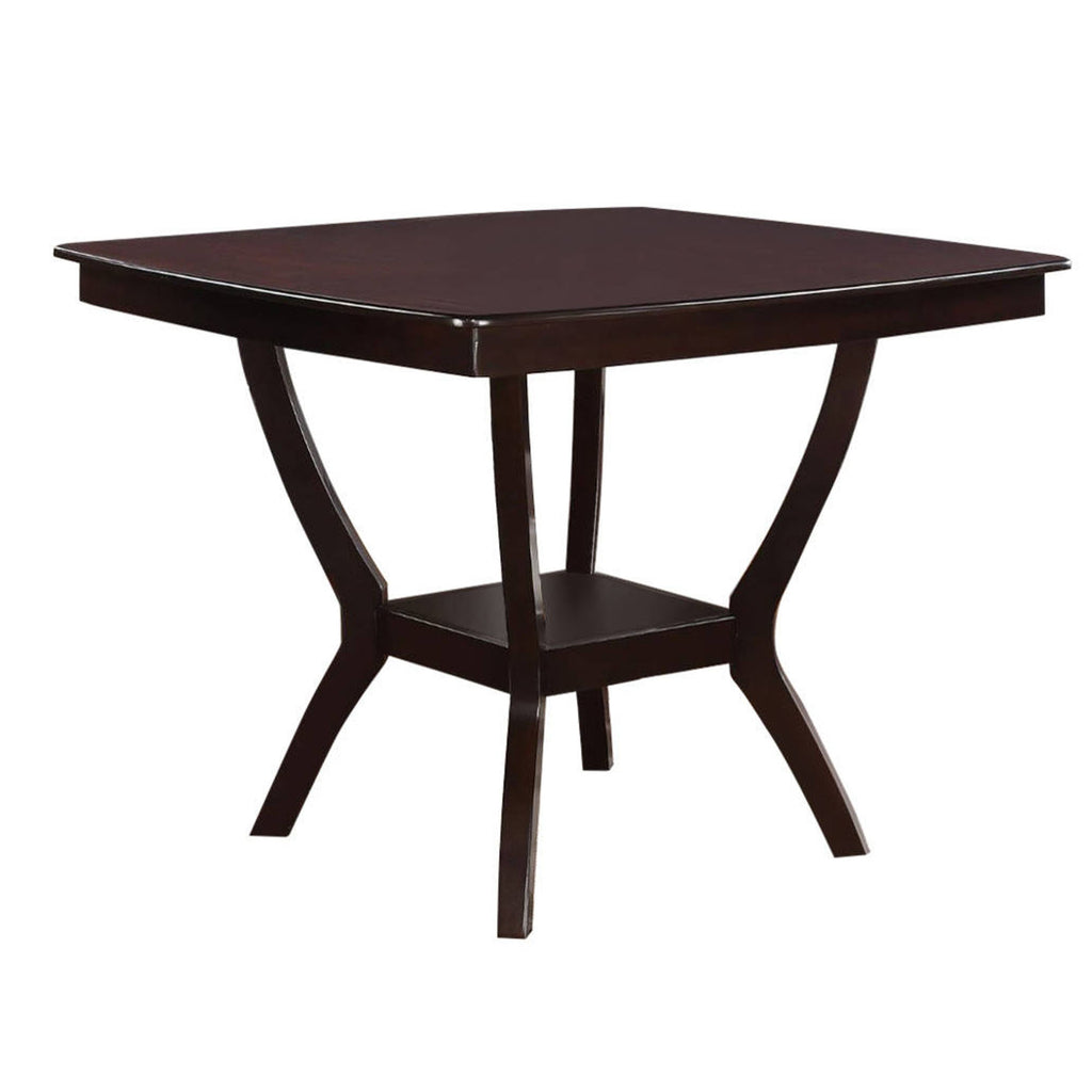Benzara Wooden Counter Height Table With Bottom Shelf, Brown BM171287 Brown Rubber Wood MDF Birch Veneer Espresso Finish BM171287