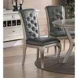 Benzara Set Of 2 Rubber Wood Dining Chair With Tufted Back, Gray And Silver BM171529 Gray And Silver Rubber Wood BM171529