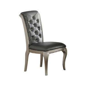 Benzara Set Of 2 Rubber Wood Dining Chair With Tufted Back, Gray And Silver BM171529 Gray And Silver Rubber Wood BM171529