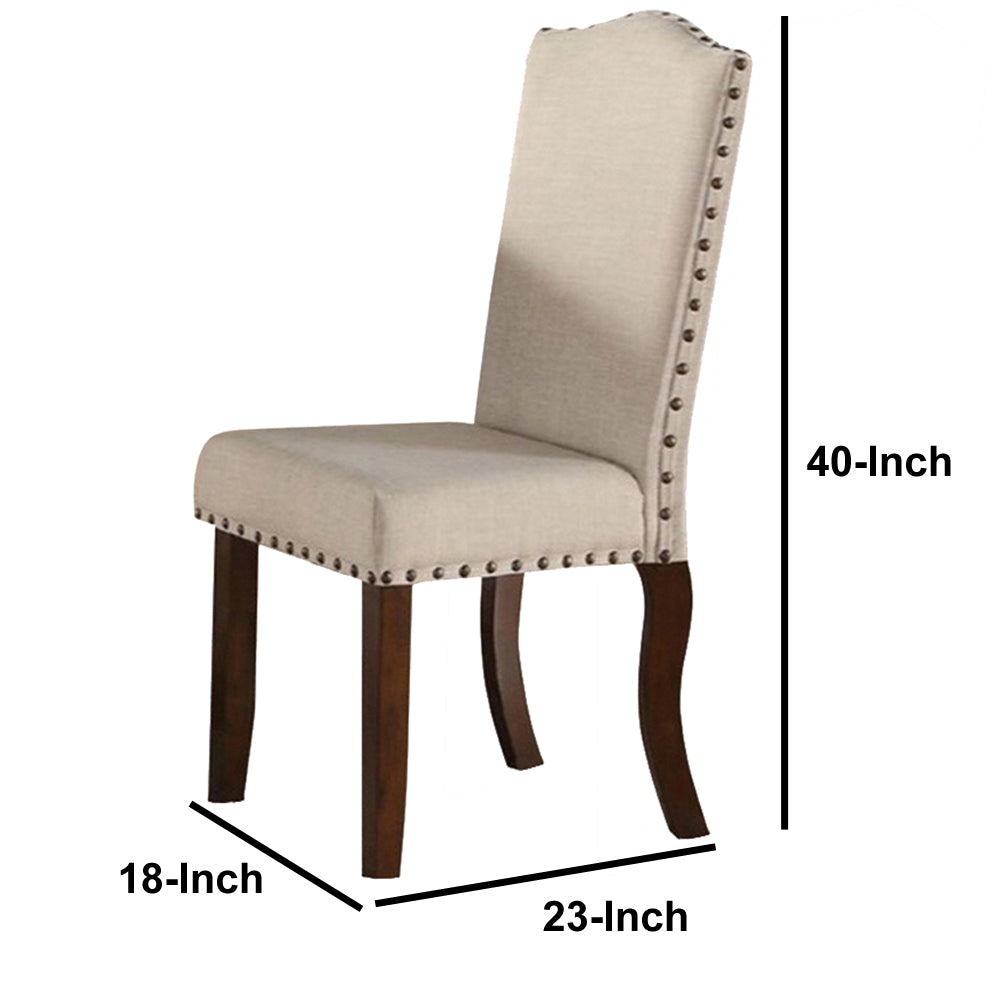 Benzara Rubber Wood Dining Chair With Nail Head Trim, Set Of 2, Brown And Cream BM171533 Brown And Cream Rubber Wood BM171533