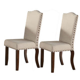 Rubber Wood Dining Chair With Nail Head Trim, Set Of 2, Brown And Cream