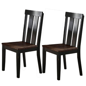 Benzara Rubber Wood Dining Chair With Slatted Back, Set Of 2, Brown And Black BM171535 Brown And Black Rubber Wood BM171535