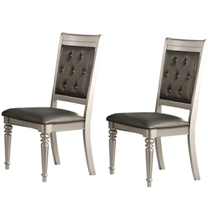 Benzara Rubber Wood Dining Chair With Diamond Tufted Back, Set Of 2,Gray BM171541 Gray Rubber Wood Faux Leather BM171541