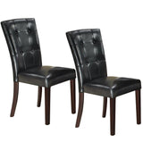 Benzara Leather Upholstered Dining Chair With Button Tufted Back Set Of 2 Black BM171560 Black Faux leather Solid Rubber Wood  S spring BM171560