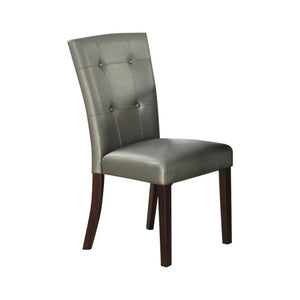 Benzara Button Tufted Faux Leather Wooden Dining Chair, Set Of 2,Silver BM171561 Silver faux leather Solid Rubber Wood frameS spring BM171561